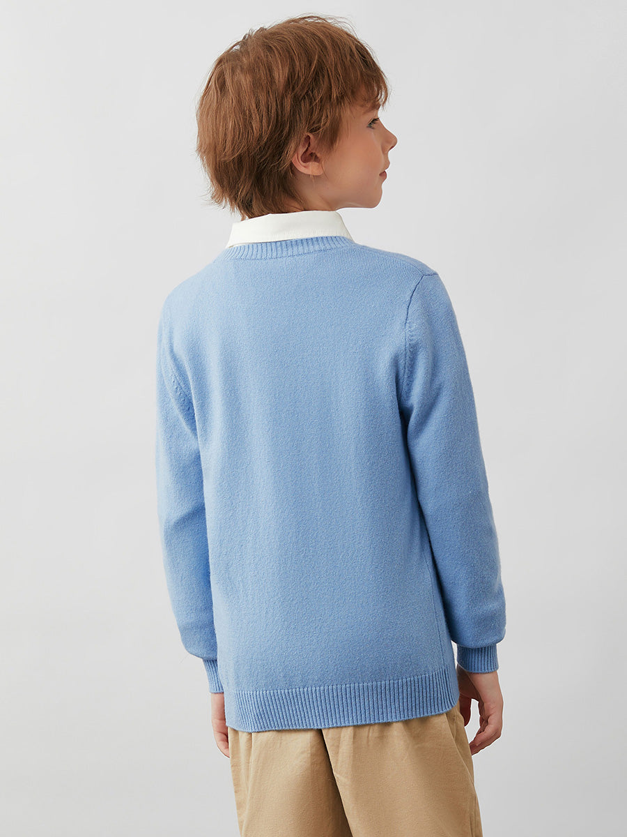 COMOBOCA 100% Wool Kids' Panda Pattern Round Neck Sweater