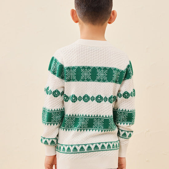 COMOBOCA 100% Wool Kids' Nordic Snowflake Knit Sweater