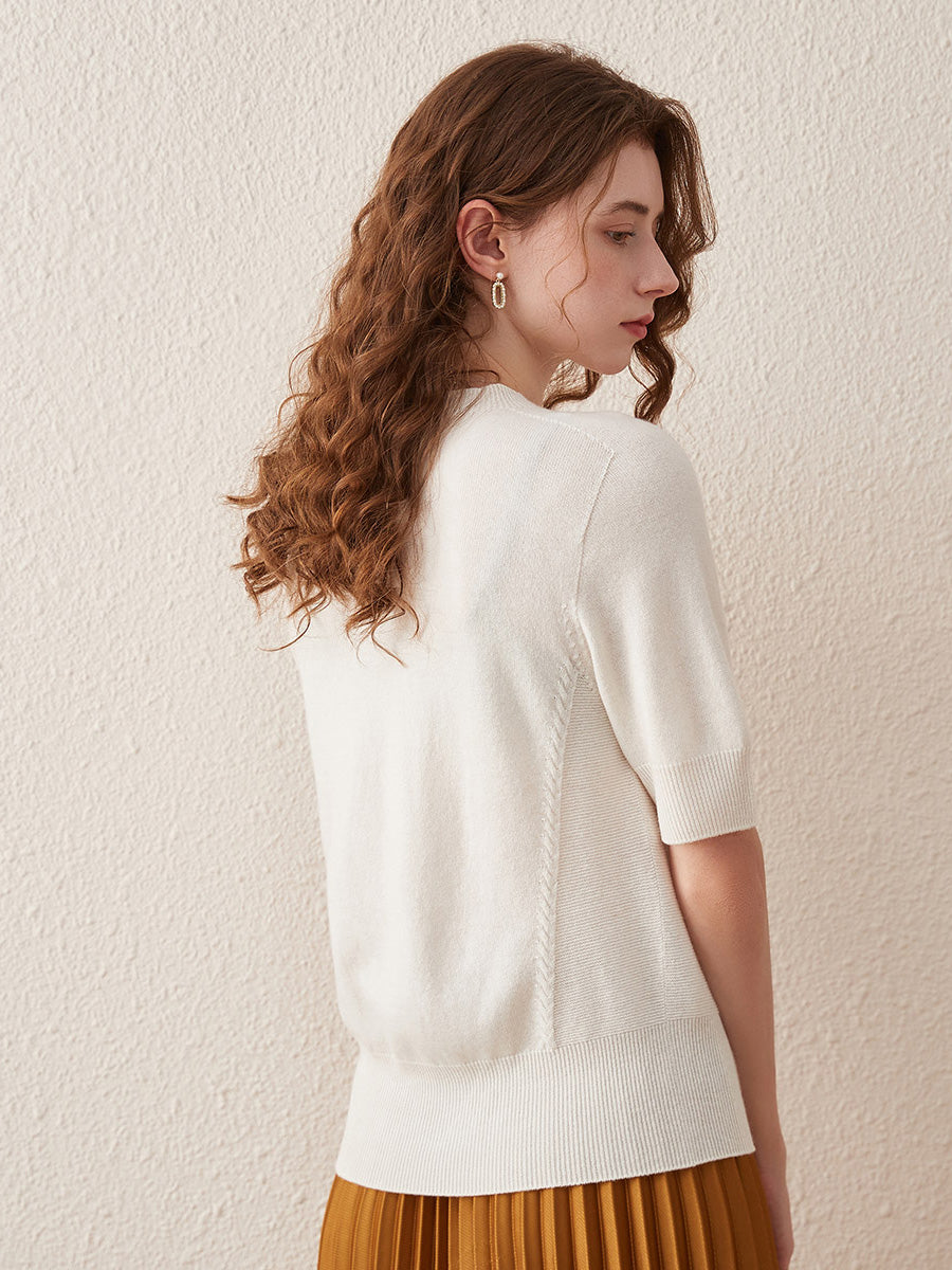 COMOBOCA 100% Wool Women's Seamless Round Neck Knit Sweater