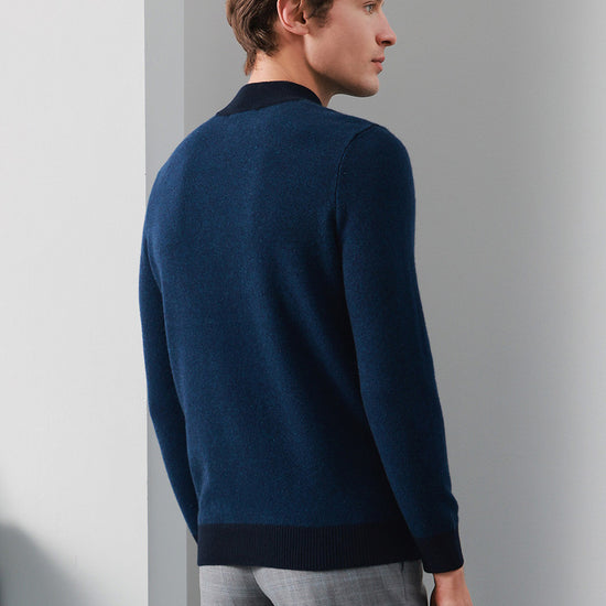 COMOBOCA 100% Cashmere Men's Mock Neck Jacquard Sweater