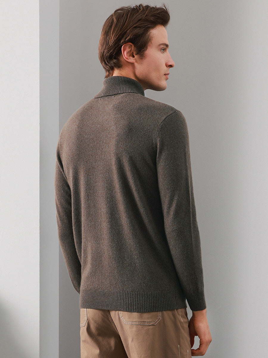COMOBOCA 100% Cashmere Men's Ribbed Turtleneck Sweater