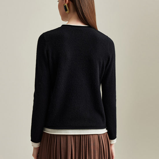 COMOBOCA 100% Cashmere Women's Sweater with Contrast Trim
