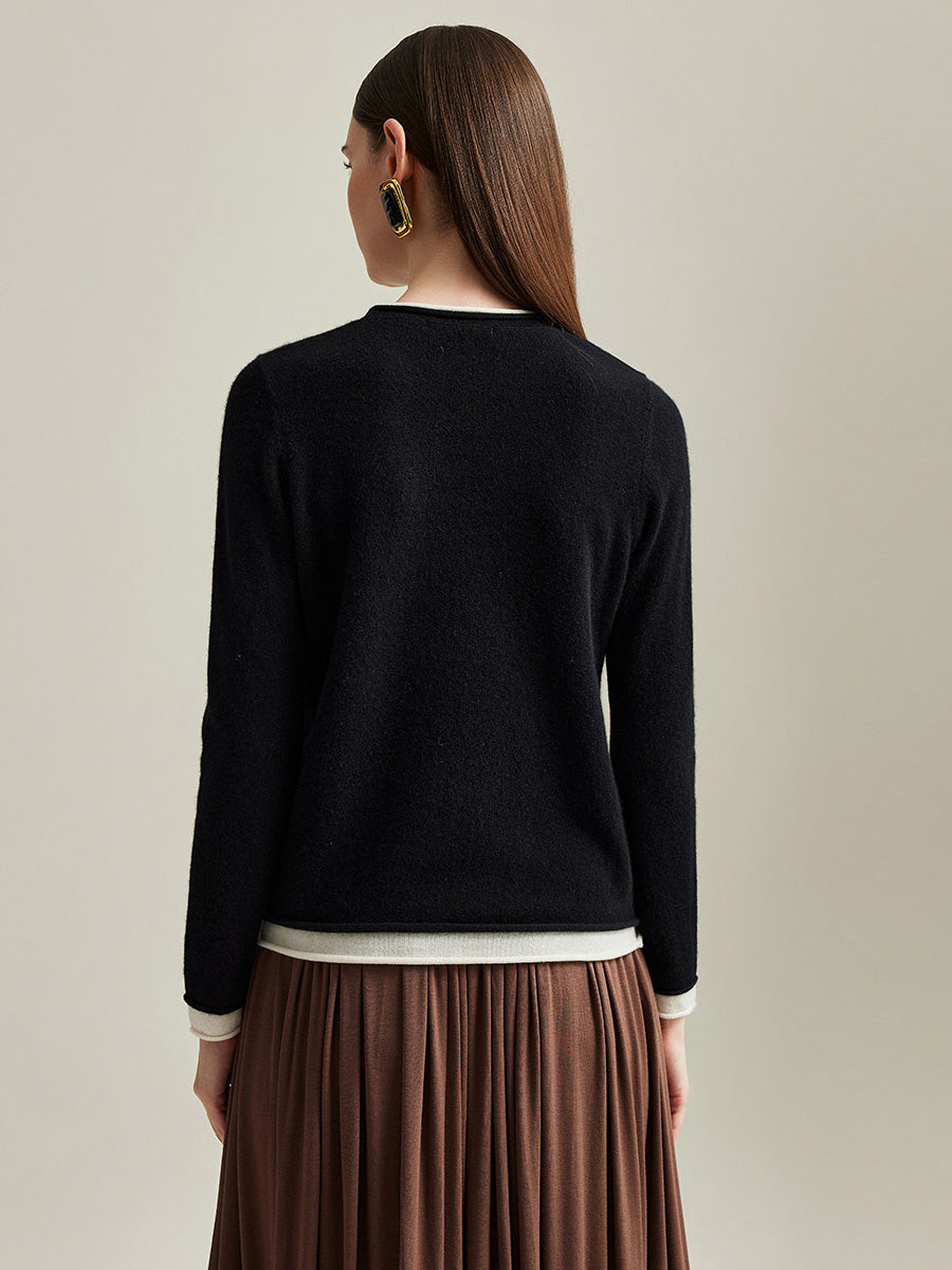 COMOBOCA 100% Cashmere Women's Sweater with Contrast Trim