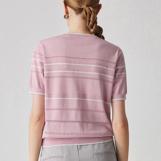 COMOBOCA Women's Relaxed Fit Striped Knit T-Shirt