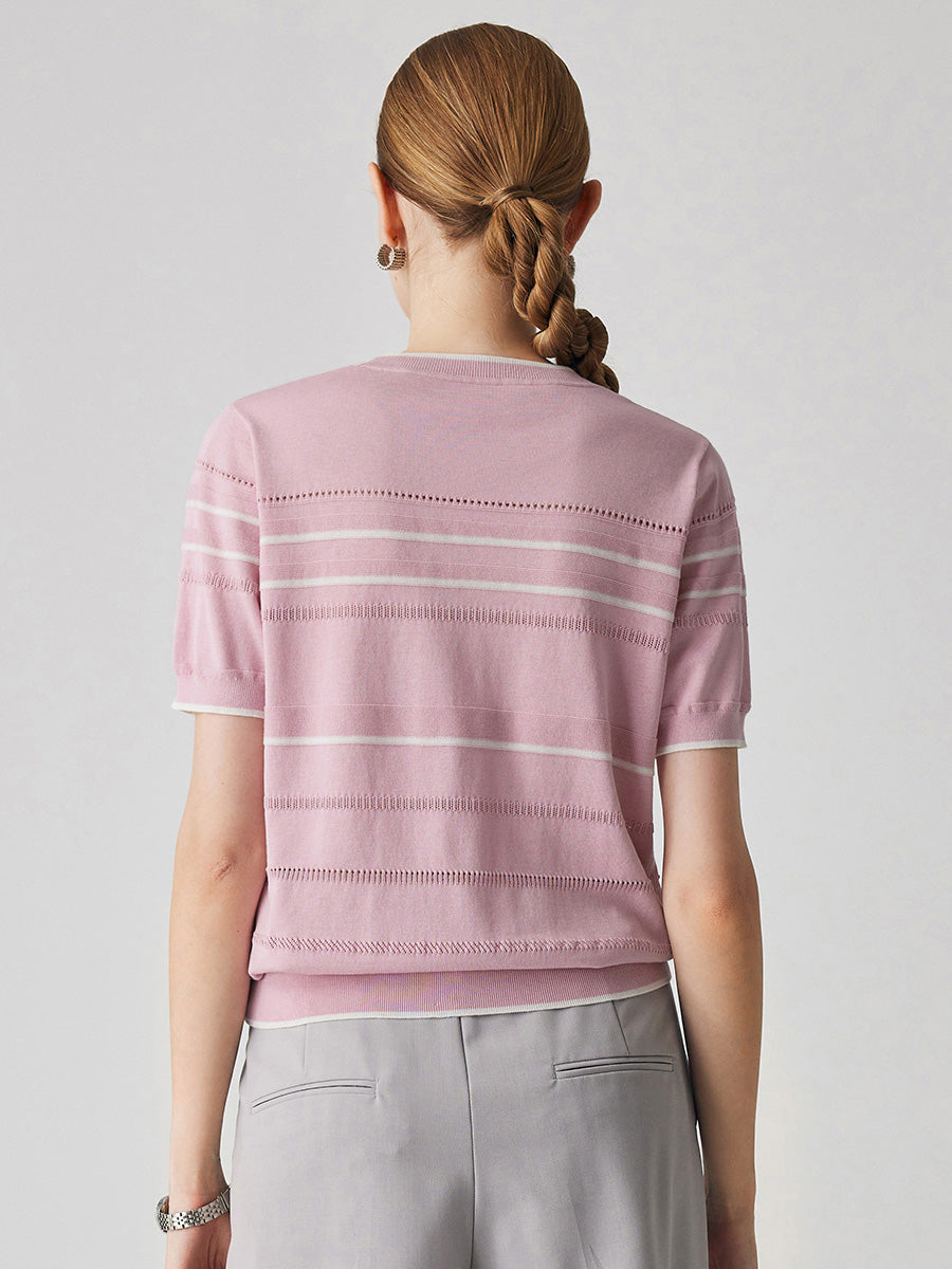 COMOBOCA Women's Relaxed Fit Striped Knit T-Shirt