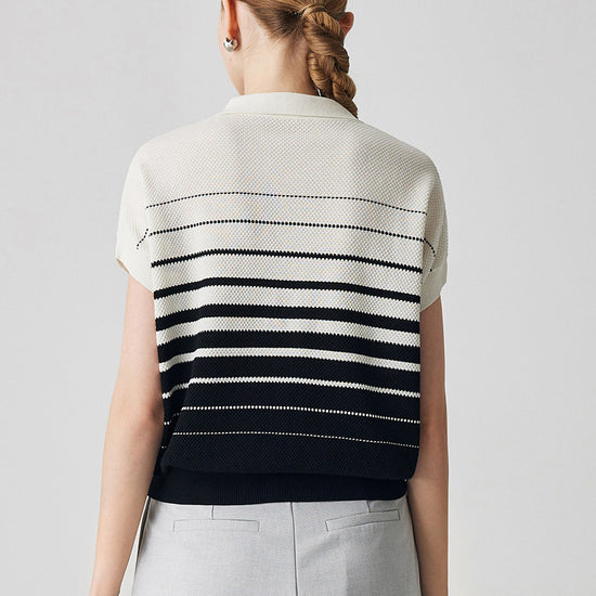 COMOBOCA Women's Striped Polo Knit T-Shirt