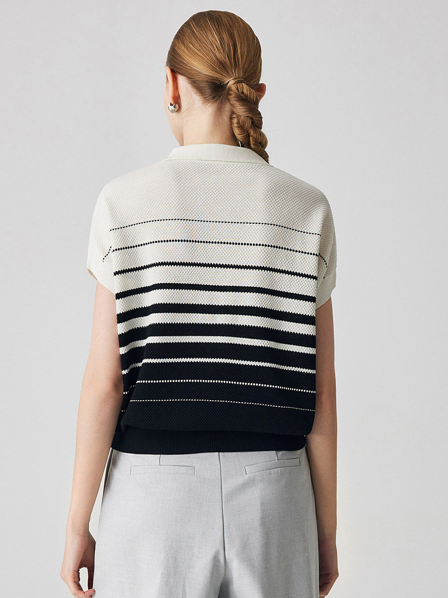 COMOBOCA Women's Striped Polo Knit T-Shirt
