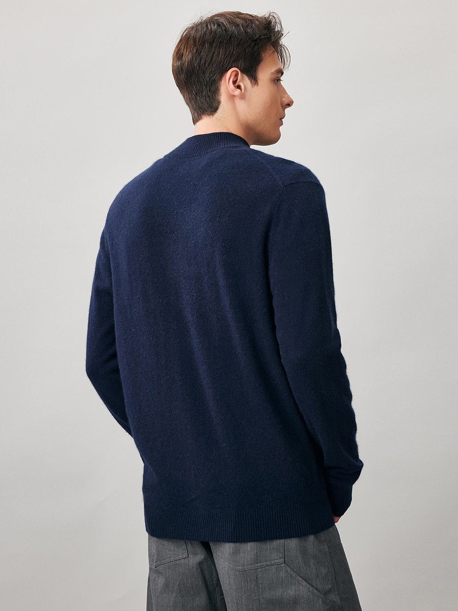 COMOBOCA 100% Cashmere Men's Full Zip Mock Neck Knit Cardigan