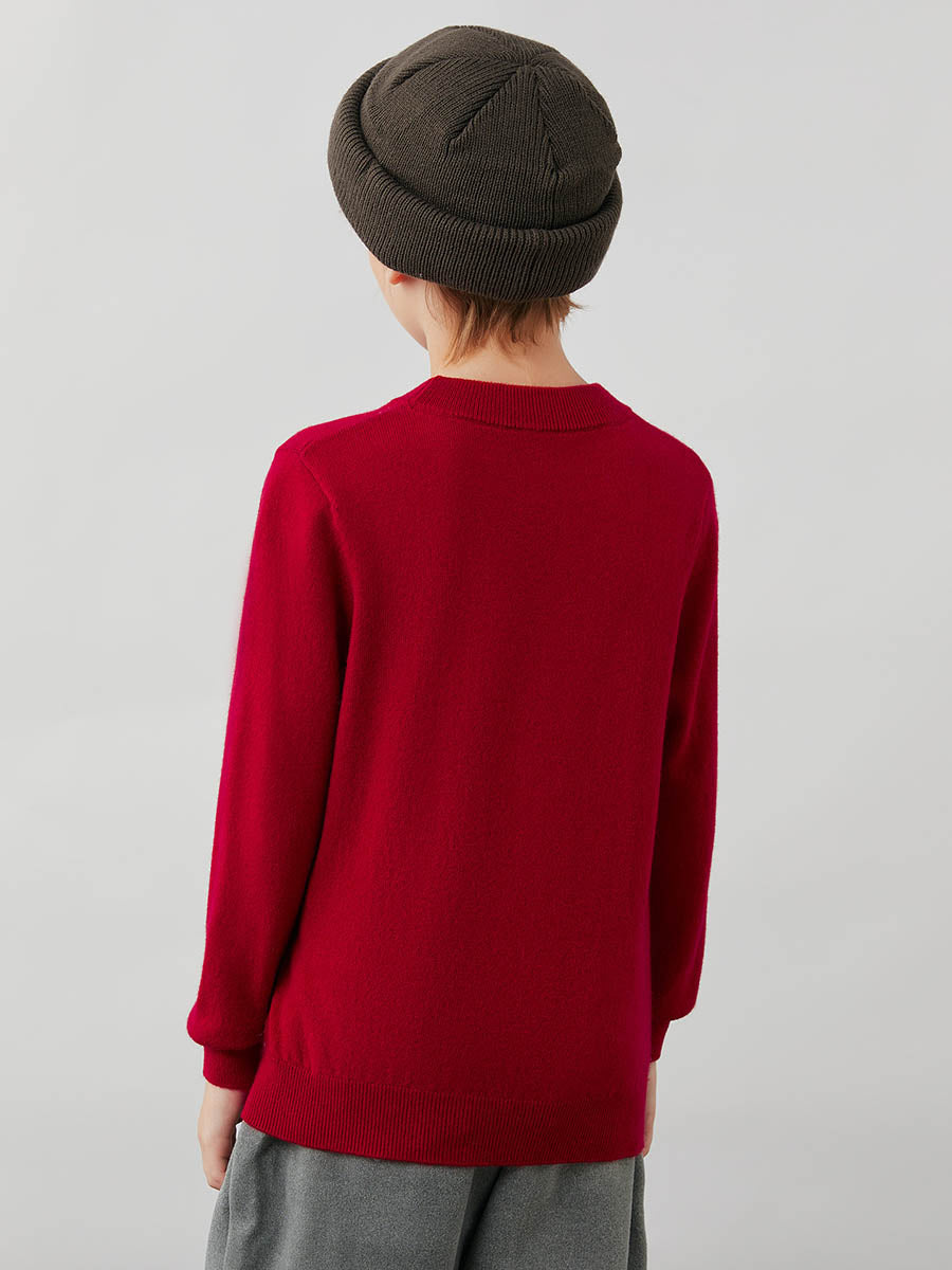 COMOBOCA 100% Wool Kids' Argyle Pattern Round Neck Sweater