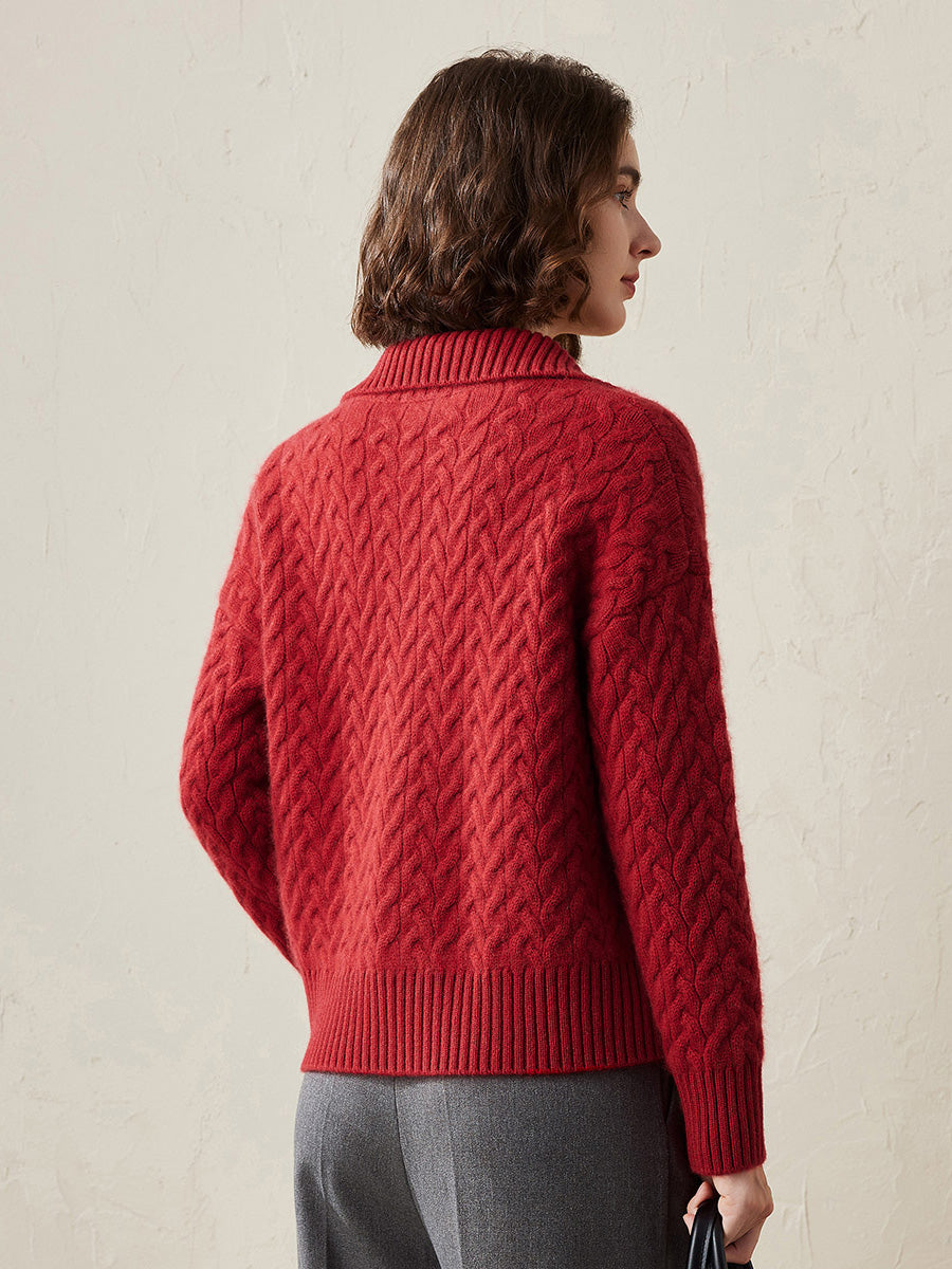 COMOBOCA 100% Cashmere Women's Cable Knit Pocket Cardigan