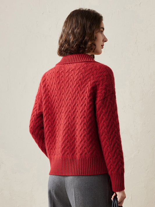 COMOBOCA 100% Cashmere Women's Cable Knit Pocket Cardigan