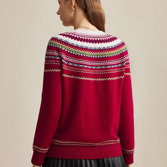 COMOBOCA 100% Wool Women's Fair Isle Sweater