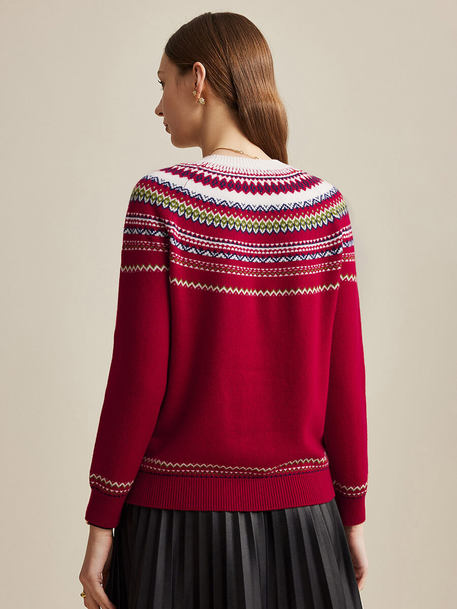 COMOBOCA 100% Wool Women's Fair Isle Sweater