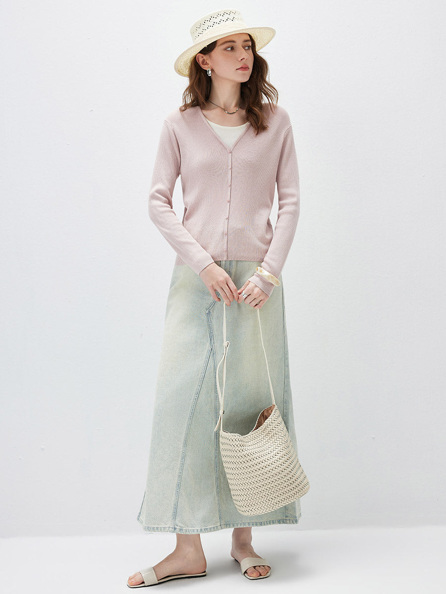 COMOBOCA Women's Ribbed Knit V-Neck Faux Cardigan