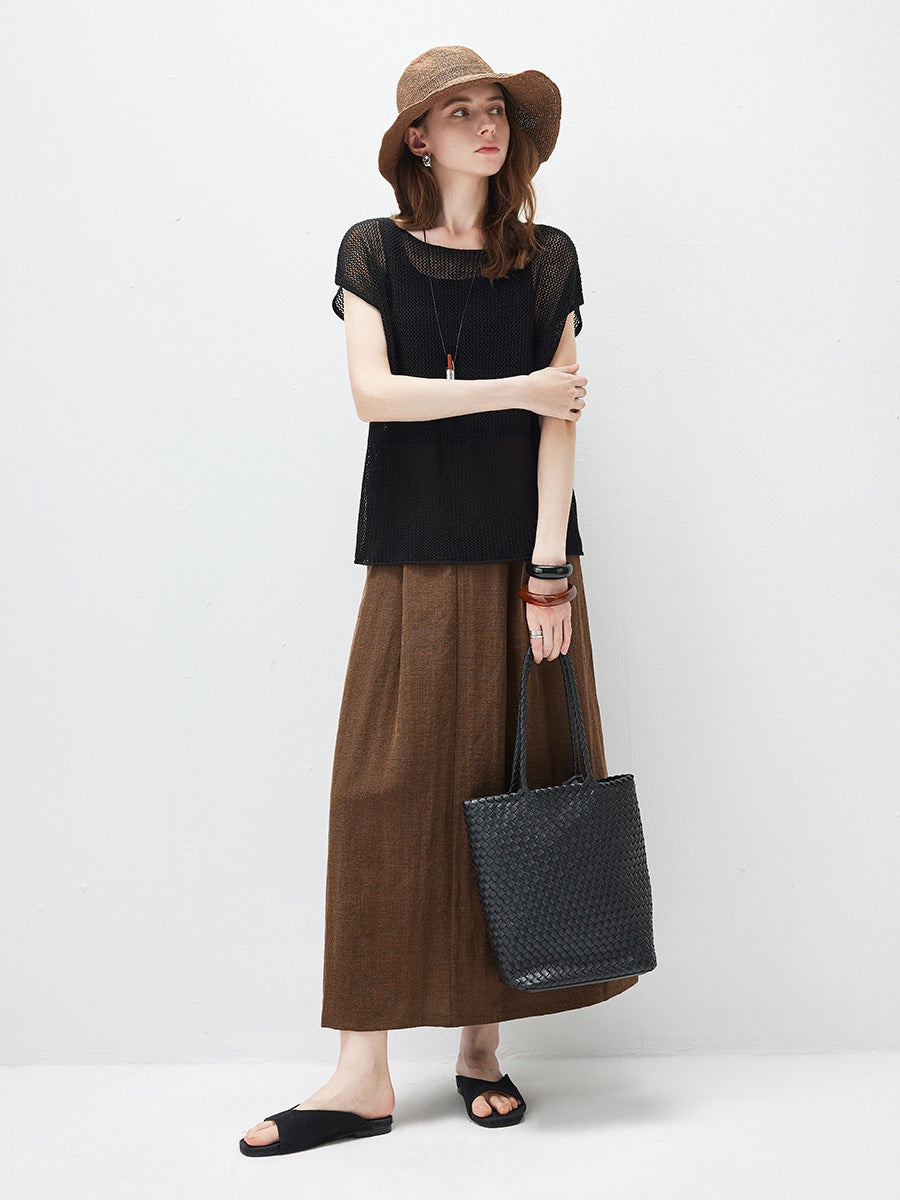 COMOBOCA Women's Sheer Mesh Knit Cap Sleeve Top with Side Slit