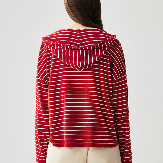 COMOBOCA Women's Striped Button Hooded Cardigan