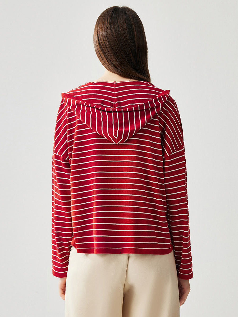 COMOBOCA Women's Striped Button Hooded Cardigan