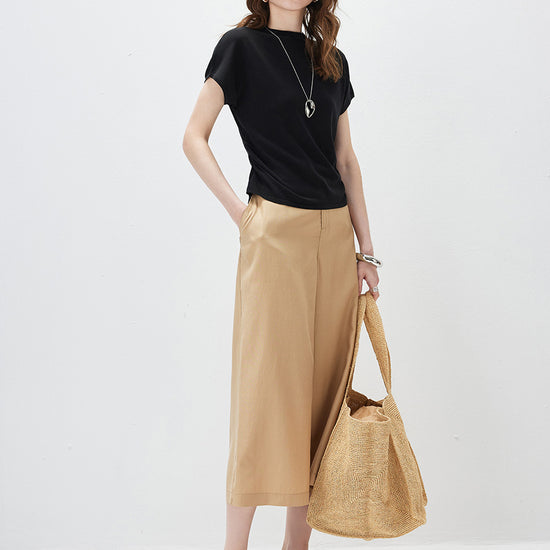 COMOBOCA Women's Side Ruched Mock Neck Knit T-Shirt