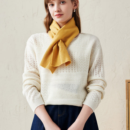 COMOBOCA Yellow 100% Wool Elegant Ribbed Scarf