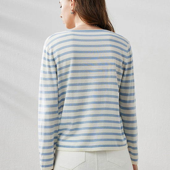 COMOBOCA Women's Striped Long Sleeve V-Neck T-Shirt