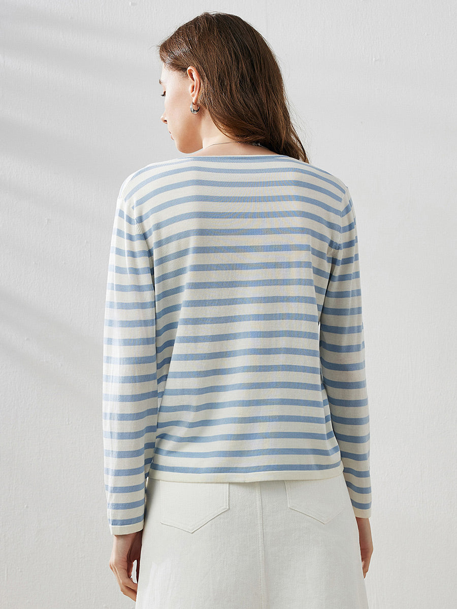 COMOBOCA Women's Striped Long Sleeve V-Neck T-Shirt