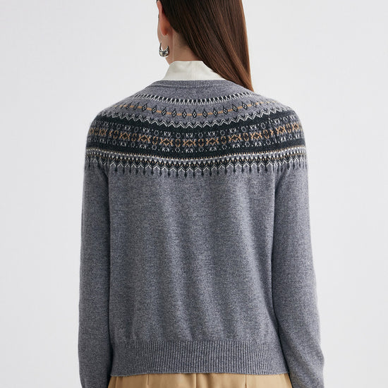 COMOBOCA 100% Cashmere Women's Fair Isle Cardigan Sweater