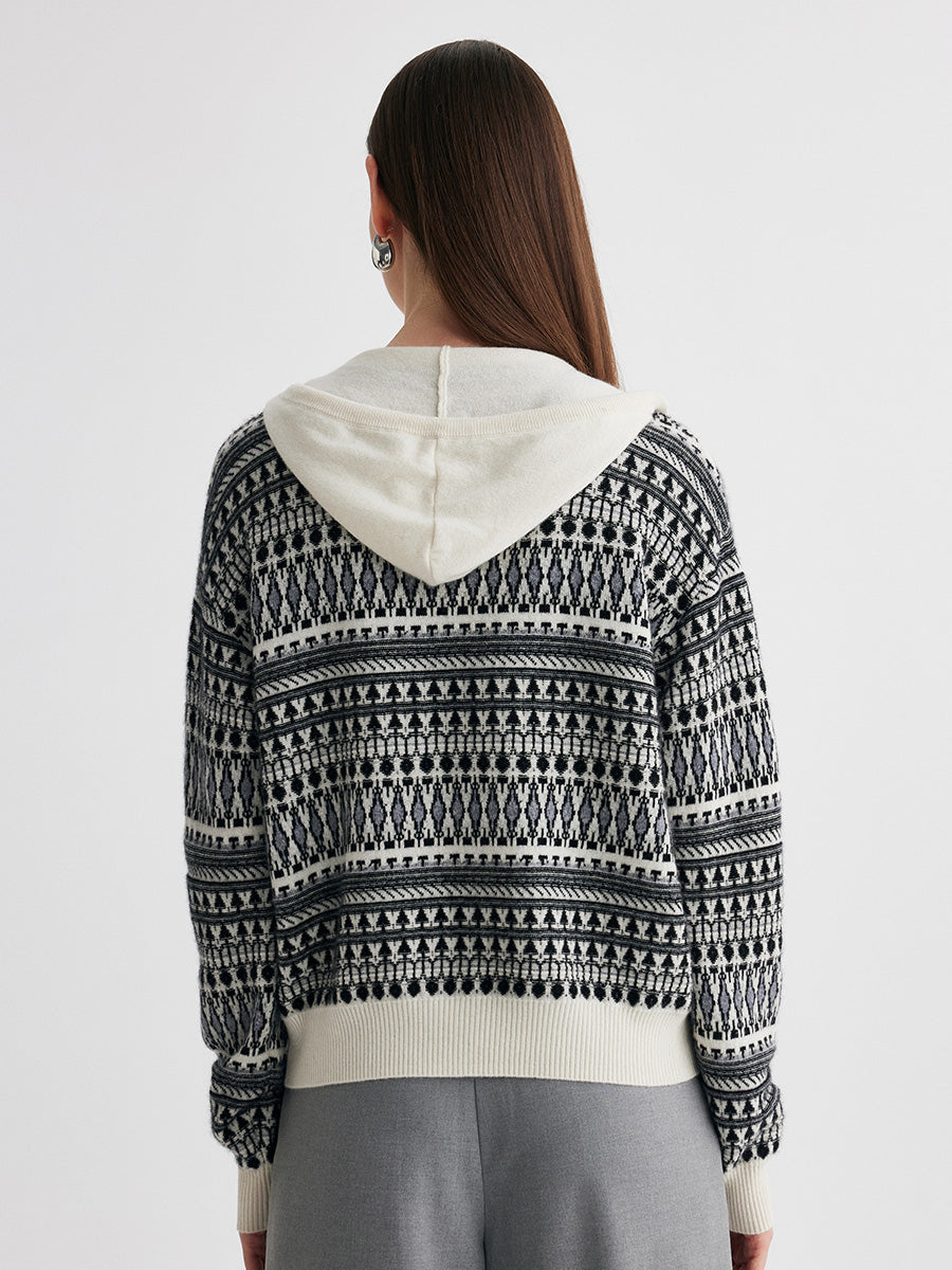 COMOBOCA 100% Cashmere Women's Fair Isle Double Zip Hoodie