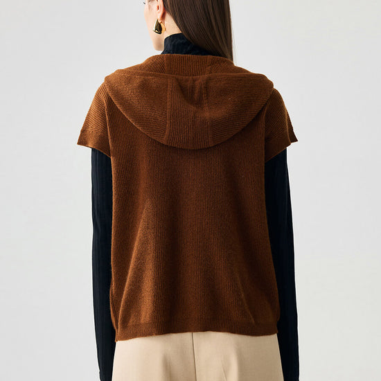 COMOBOCA 100% Cashmere Women's Hooded Double-Head Zipper Vest