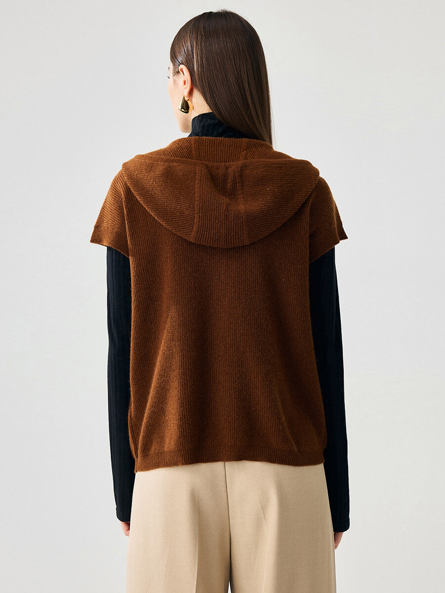 COMOBOCA 100% Cashmere Women's Hooded Double-Head Zipper Vest