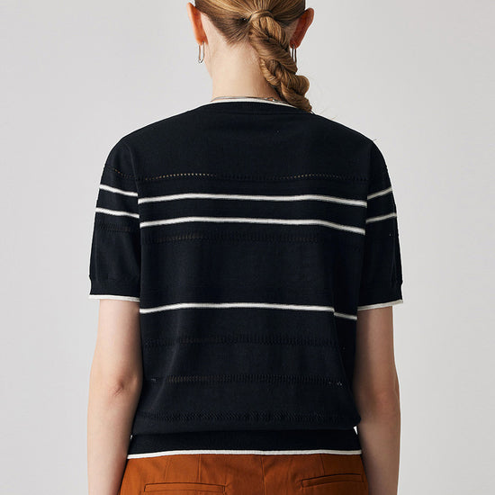 COMOBOCA Women's Relaxed Fit Striped Knit T-Shirt