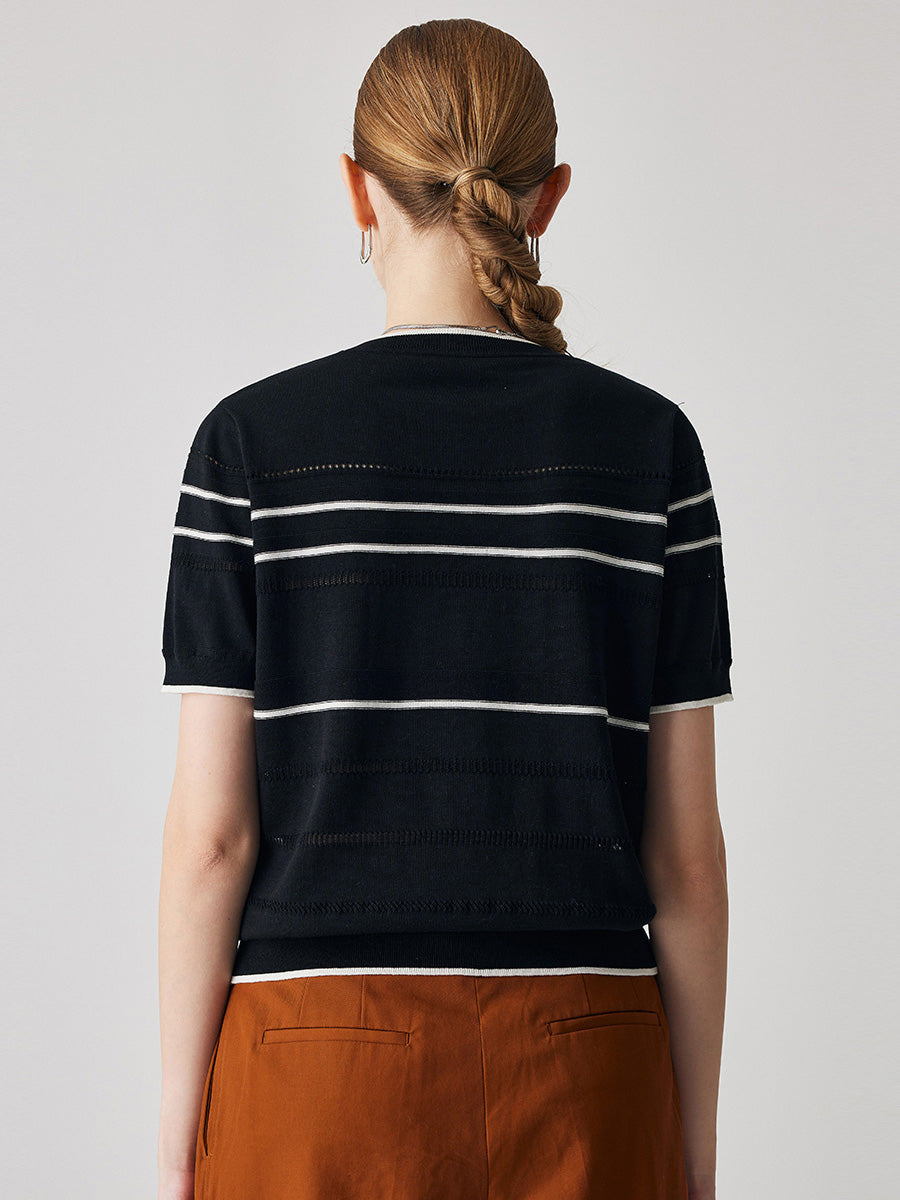 COMOBOCA Women's Relaxed Fit Striped Knit T-Shirt