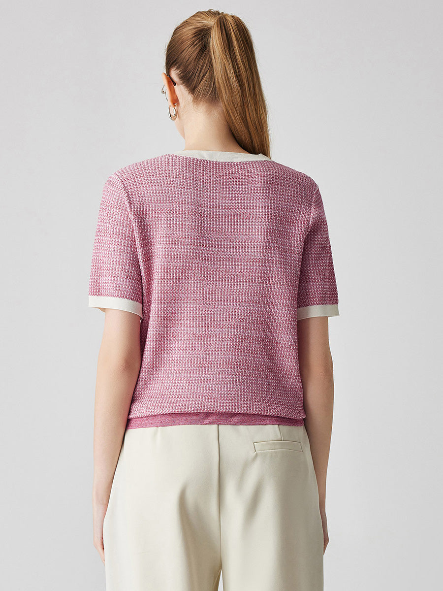 COMOBOCA Women's Chic Striped Knit T-Shirt