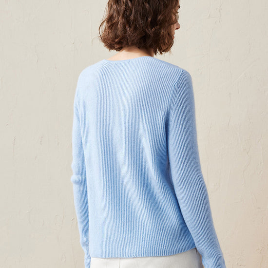 COMOBOCA 100% Cashmere Women's Faux Button Sweater with Lace Cuff