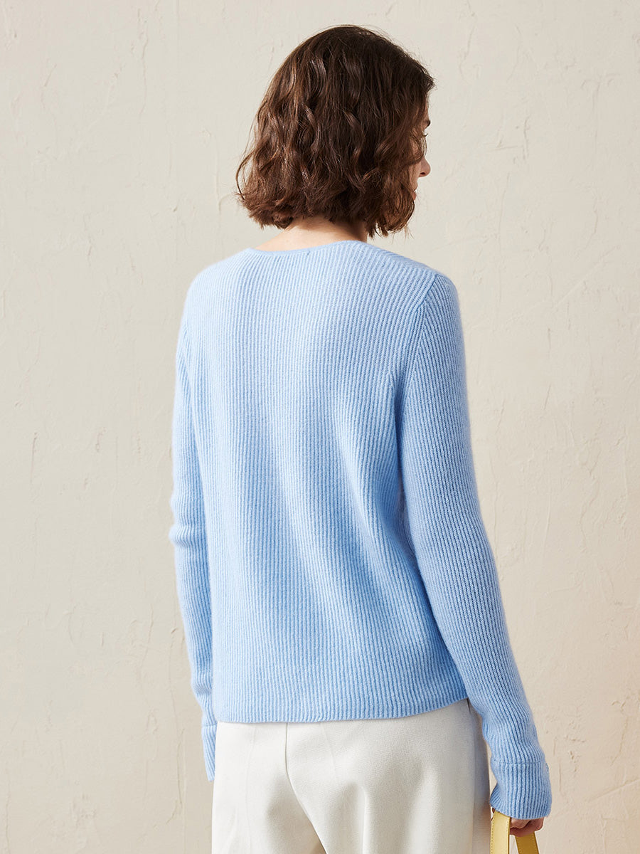 COMOBOCA 100% Cashmere Women's Faux Button Sweater with Lace Cuff