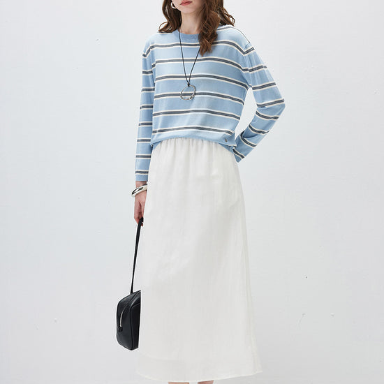 COMOBOCA Women's Striped Round Neck Knit Sweater