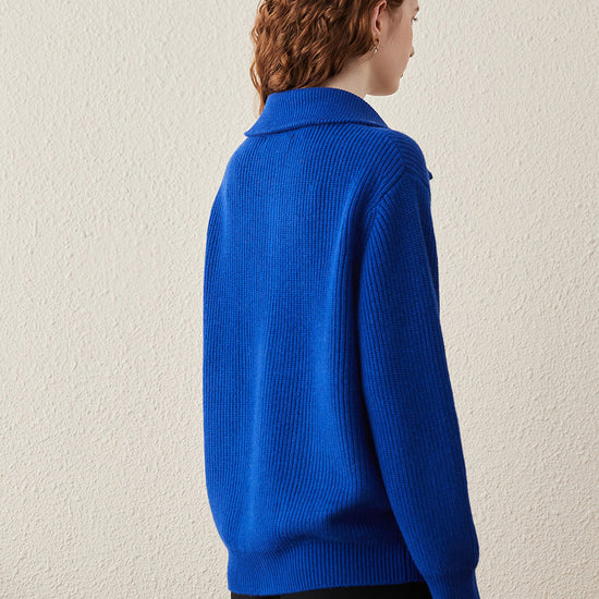 COMOBOCA 100% Wool Women's Knit Zipper Cardigan with Pockets