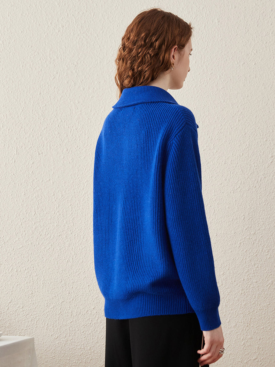 COMOBOCA 100% Wool Women's Knit Zipper Cardigan with Pockets