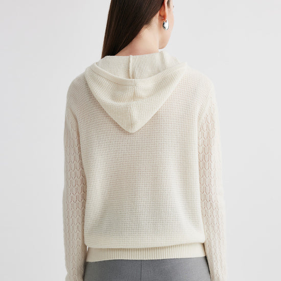 COMOBOCA 100% Cashmere Women's Ribbed Knit Hoodie