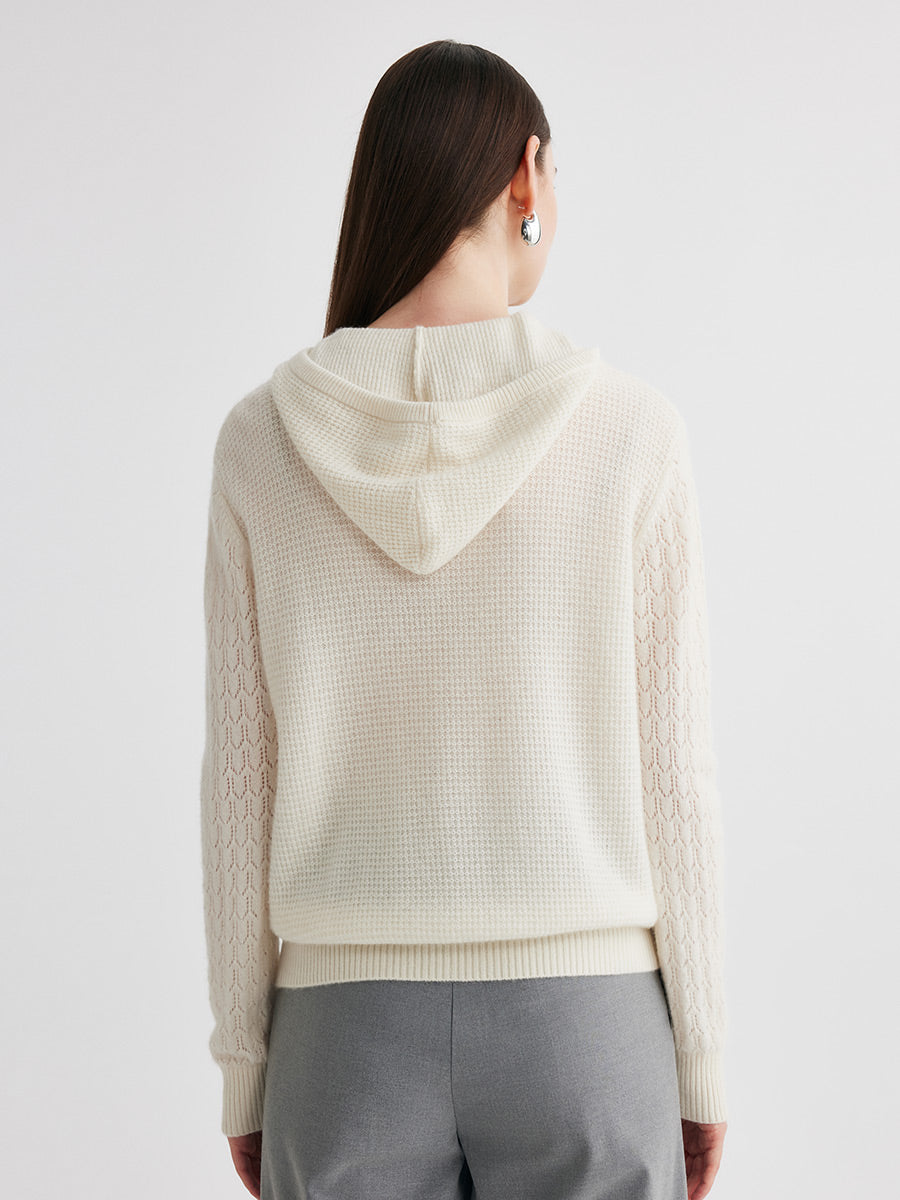COMOBOCA 100% Cashmere Women's Ribbed Knit Hoodie