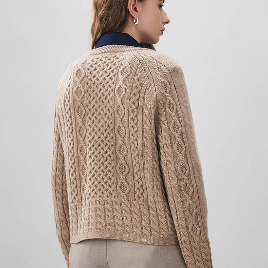 COMOBOCA 100% Wool Women's Cable Knit Button Cardigan