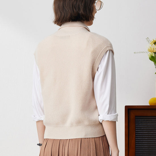 COMOBOCA 100% Cashmere Women's Knit Sleeveless Wrap Vest