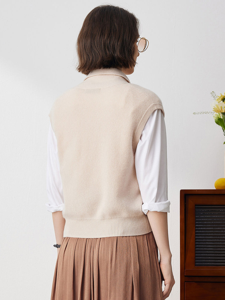 COMOBOCA 100% Cashmere Women's Knit Sleeveless Wrap Vest