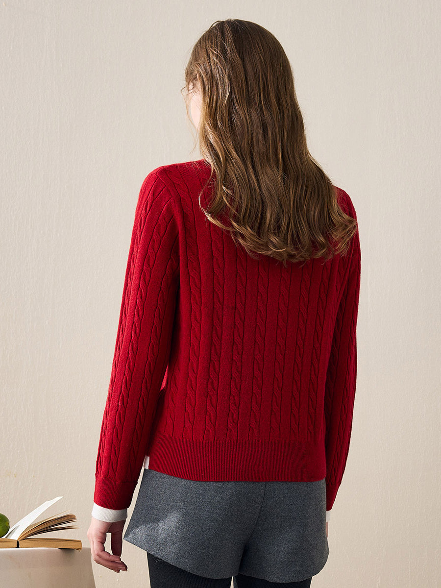 COMOBOCA 100% Wool Ribbed Cable Extra Size Knit Cardigan