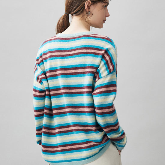 COMOBOCA 100% Cashmere Women's Striped Knit Sweater