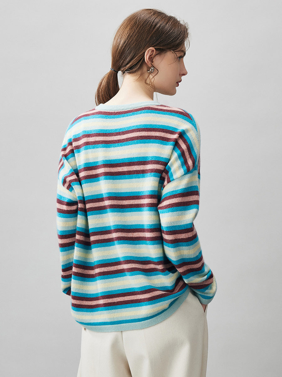 COMOBOCA 100% Cashmere Women's Striped Knit Sweater
