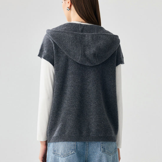 COMOBOCA 100% Cashmere Women's Hooded Double-Head Zipper Vest