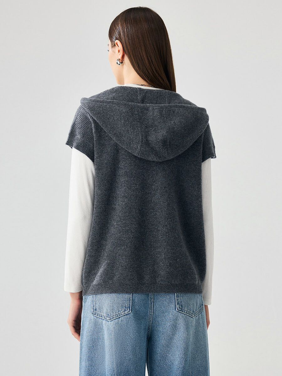 COMOBOCA 100% Cashmere Women's Hooded Double-Head Zipper Vest