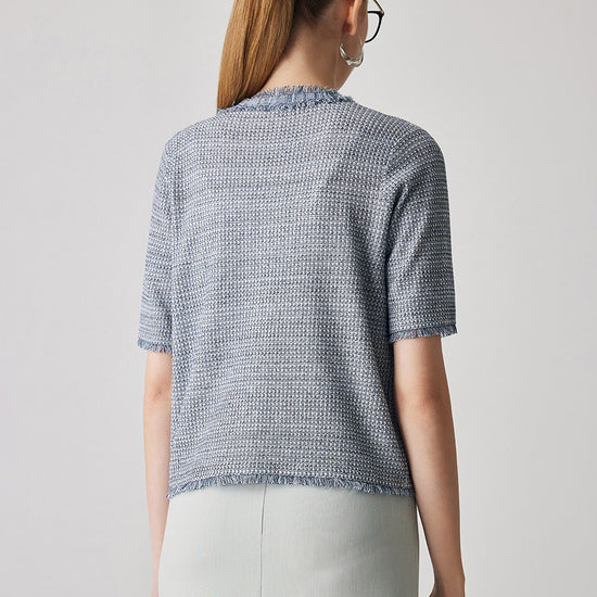 COMOBOCA Women's Cotton Silk Frayed Edge Button-Up Blouse