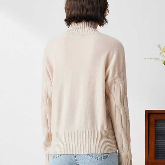 COMOBOCA 100% Cashmere Women's Turtleneck Cable Knit Sweater