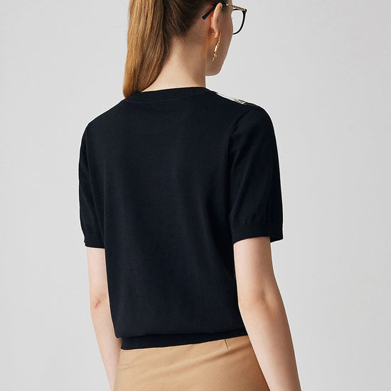 COMOBOCA Women's Cotton Silk Floral Ribbed Print Knit T-Shirt